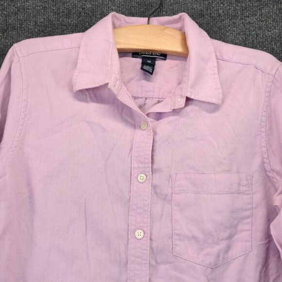Lands' End Womens Button Front Shirt Purple 10 Cotton Long Sleeve Regular Fit - Picture 3 of 12